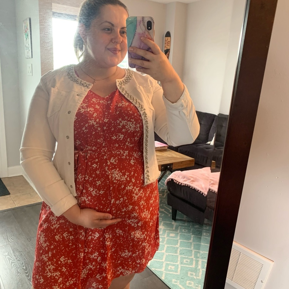 Thyme Red Floral Tie Waist Maternity Dress XL - Picture 7 of 8